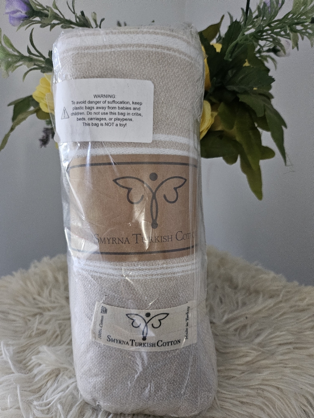 Smyrna Turkish Cotton Neutral Stripe Towel